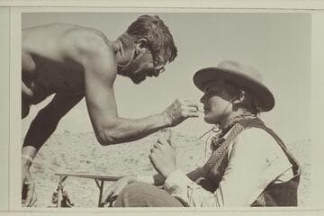 Frank LaRue making up Buzz Belknap for role in "The Colorado River Story," Gods Pocket. Marston-Disney cruise