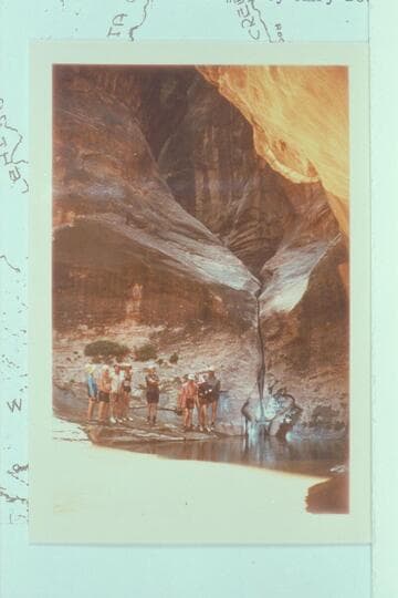 Harris-Brennan party at the drop in Anasazi Canyon above the joint. The lake had risen to the level permitting access from below