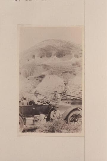 "Oscar Zahn's Palace." The Zahn party and their Franklin car en route from Kayenta to the Zahn Mine on the San Juan River