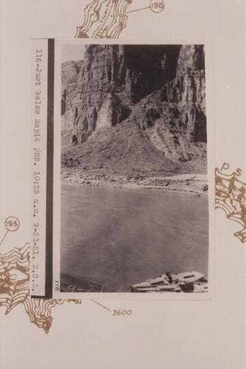Opposite the mouth of Waterhole Canyon. Below Rapid #28 and at head of Rapid #29, Mile 198.6 LB