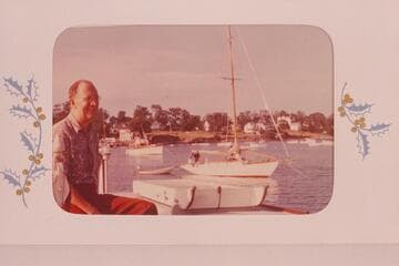 Christmas card: Buck Buchan sailing from Boston on the Yacht "Samarkand"