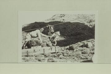 Johnny Maxson and the skip on the cable to Hermit Camp. Maxson and Campbell based at the old Hermit Camp for the study of the Archean in 1933