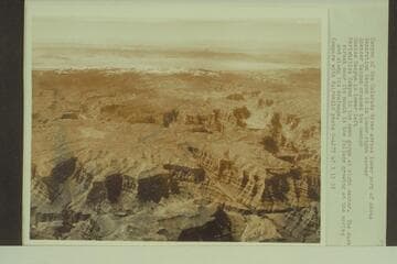 Canyon of the Colorado River across lower part of photo. Separation Canyon is in lower right corner. Spencer Canyon crosses the center. Gneiss Canyon is lower left. Meriwhitica Canyon is the open gorge at right center