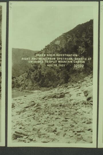 Green River Investigation: Right Abutment from Upstream, Damsite at Entrance to Split Mountain Canyon