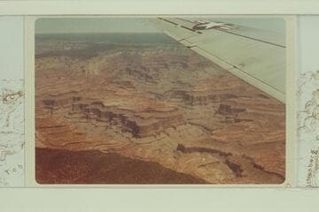 Powell Plateau at lower left center with Explorers Monument nearer the camera. The mouth of Royal Arch Creek is lower center and right