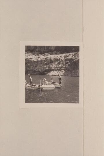 The "Mexican Hat" and the "Botany" with crews at the head of Lake Mead. Left to right: Lois Jotter; Lorin Bell; William Gibson; Del Reed