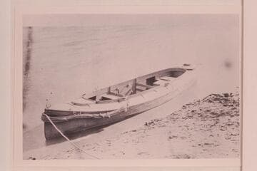 The "Bonnie Jean." Named for Mrs. Robert Brewster Stanton. Mouth of Crescent Wash. The type of boat used in Glen, Marble, and Grand Canon, 1889 and 1890