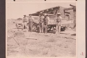 Norman Nevills; Lois Jotter; Eugene Atkinson; Elzada Clover; Laphene (Don) Harris. Two of the three sadirons. Mexican Hat, Utah